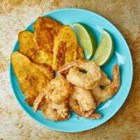 Camarones Empanizados · Breaded shrimp.