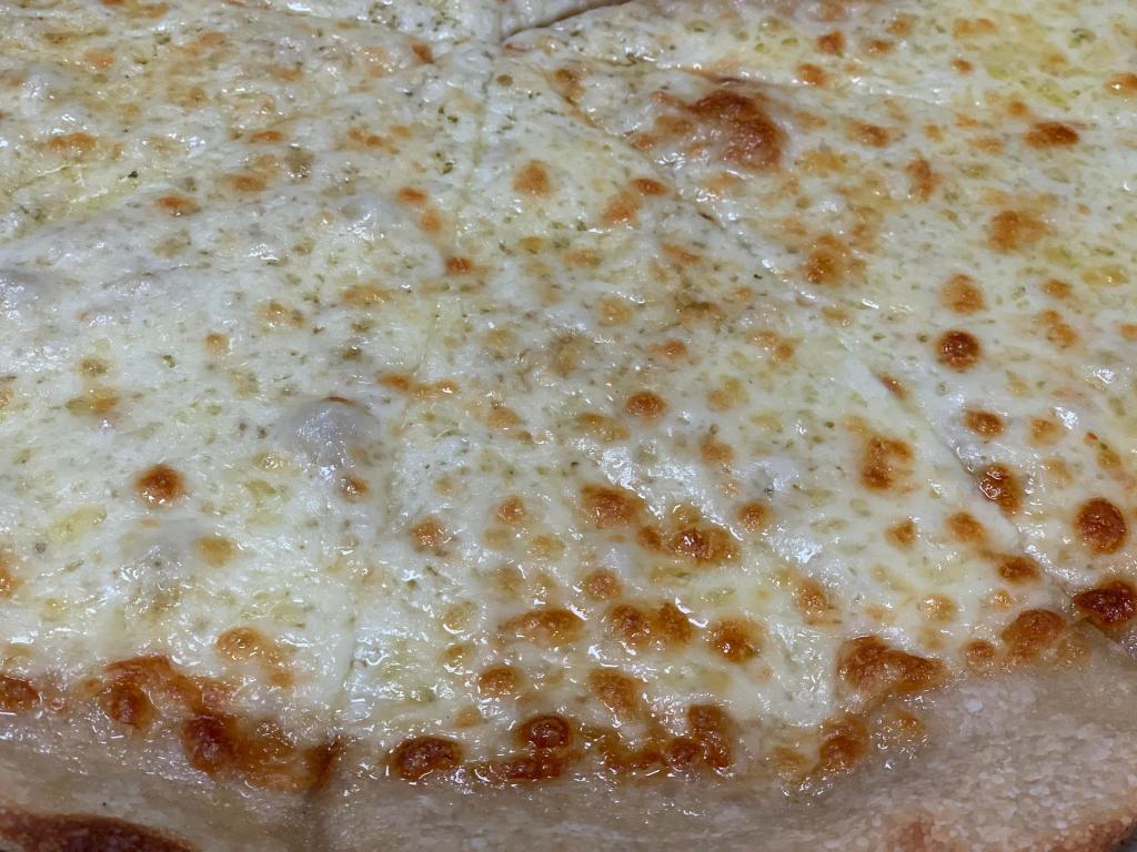 Large White Garlic Pizza · Garlic base with cheese.
