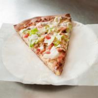 Large Chicken Bacon Ranch Pizza · Ranch base, lettuce, tomato, bacon and chicken.