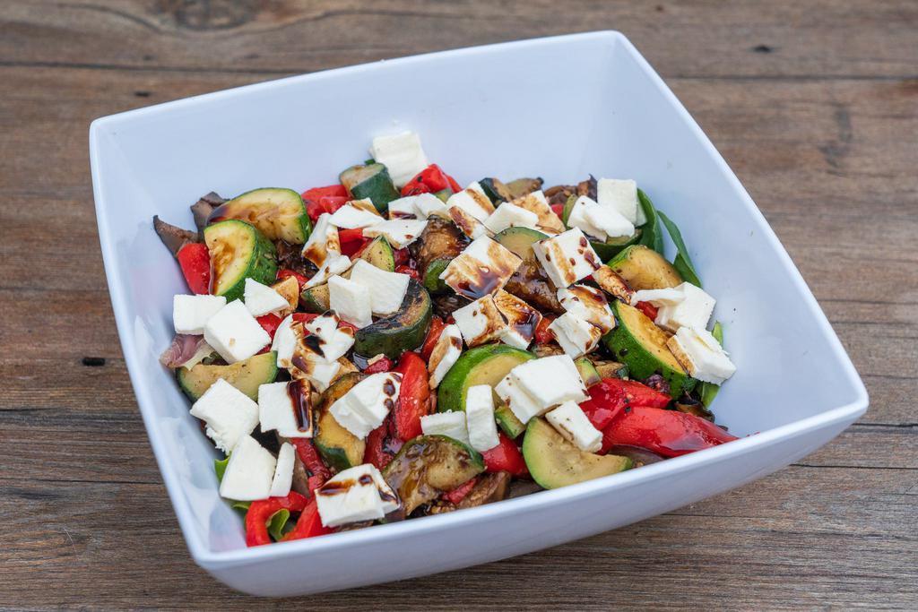 S1. Grilled Vegetable Salad · Mesculin, grilled eggplant, roasted peppers, grilled portabella mushrooms, mozzarella, grilled zucchini, balsamic vinaigrette.