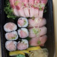 Yellowtail Special · 3 yellowtail sushi, 6 yellowtail sashimi and 1 yellowtail roll. Served with miso soup and sa...