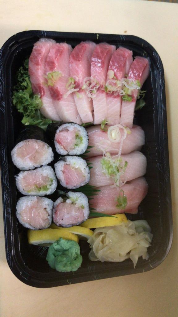Yellowtail Special · 3 yellowtail sushi, 6 yellowtail sashimi and 1 yellowtail roll. Served with miso soup and salad.