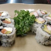 B7. Sushi Box · California Roll and Philadelphia Roll. Served with miso soup.