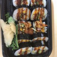 10 Pieces Jumbo Roll · Eel, shrimp tempura, crab meat, mango, avocado and cucumber.
