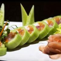 Naruto · Choice of Spicy Tuna & Avocado OR Spicy Salmon & Avocado wrapped in cucumber with ponzu sauc...