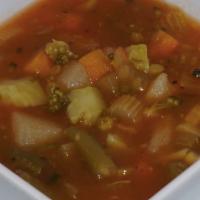 Vegetable Soup · Mixed fresh vegetables in vegetarian tomato base.