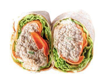 Veggie Tuna Wrap Sandwich · Tuna salad, avocado, red pepper, cucumber, carrot and alfalfa sprout.