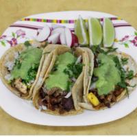3 Piece Taco · Served with cilantro, guacamole and onion.