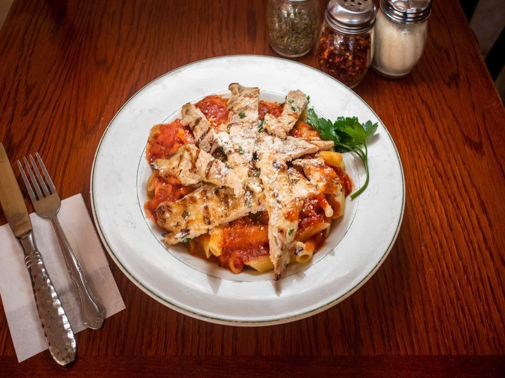 Penne Ala Vodka with Chicken · Served with bread and butter.