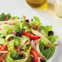 Antipasto Salad · Fresh cut lettuce blend, ham, salami, provolone cheese, black olives, and sliced tomatoes. S...
