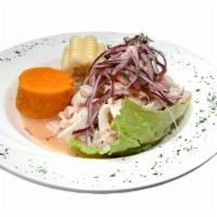 Ceviche Mixto · Deep fish and seafood marinated in lemon juice served with Peruvian corn and sweet potato.