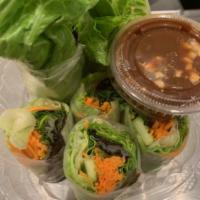 Summer Roll · Lettuce, carrot, cucumber, basil in soft rice paper wrap served with Hoisin sauce and peanut