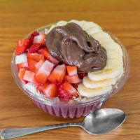 76. Bella Nutella Acai Bowl · Acai blended with strawberry, banana, and vanilla, yogurt, milk, or almond milk. Toppings; g...