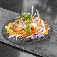 TACO - Camaron  · Shrimp. chargrilled lemon and garlic marinated shrimp, chipotle baja aioli, cabbage and carr...