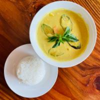 Thai Yellow Curry · Savory and salty curry enhanced by natural sweetness from onions, carrots, sweet yam, and eg...