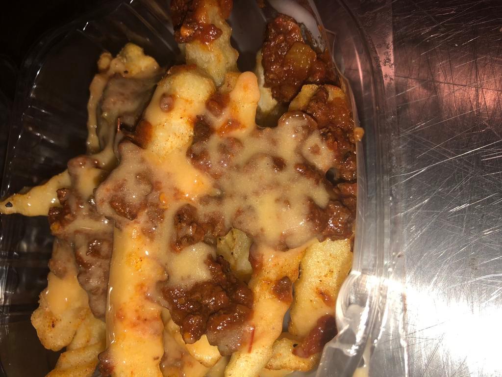 Chilli Cheese Fries · Crinkle Cut Fries with homemade chilli and cheese