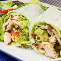 Lettuce Wrap · Stuffed with grilled chicken, avocado, bacon, tomato and blue cheese.