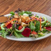 Obal's Salad Your Way · Your choice of romaine, baby greens, cherry tomatoes, red onion, croutons, black olives, bee...