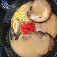 Tonkotsu Ramen · With pork bone and vegetables simmered together.
