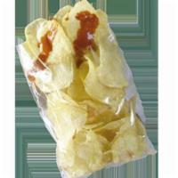 POTATO CHIPS IN A BAG - PAPAS FRITAS EN BOLSA · Fried Potato Chips with Lime and or Valentina Sauce. / Papas Fritas con Limon y Salsa Valent...
