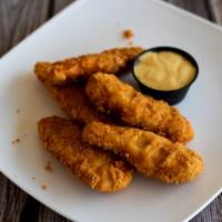 Chicken Tenders · Fried breaded chicken tenders with your choice of ranch, honey mustard, or Buffalo sauce.