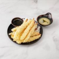 10 Pieces Shrimp Tempura · Served with miso soup and white rice.