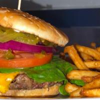 Cheeseburger · 1/2 pound angus beef patty. Served with tavern fries.