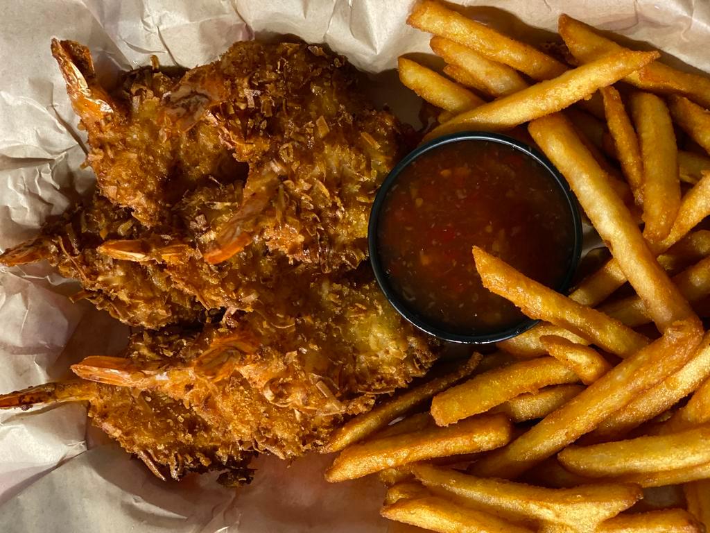 Coconut Shrimp Basket · Served with sweet chili sauce and tavern fries. 