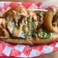 Seattle Pup · Who doesn't like cream cheese on their hot dog? But this one is loaded with grilled onions, ...