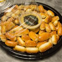 Rivets Half Size Party Tray · Our bite size pretzels (100) includes 2 dips of your choice 