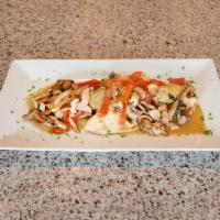 Pollo Alla Zingara · Chicken breast, sauteed with artichokes, mushrooms, roasted peppers, garlic and oil. Served ...