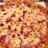 Hawaiian Pizza · Fresh ham and sweet pineapple chunks.