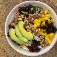 Mango Salad · Mix greens, tomato, cucumbers, green peppers, onions, dried cranberries, walnuts, avocado an...