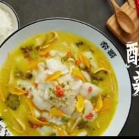 Sliced Fish with Hot and Sour Soup（酸辣金汤鱼） · Comes with rice.