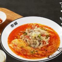 Sliced Fatty Beef with Korean Kimchi Soup（韩式泡菜肥牛） · Comes with rice.