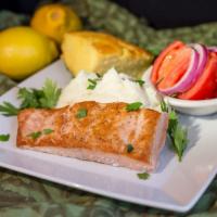 Grilled Atlantic Salmon	 · Seared with salt and black pepper.