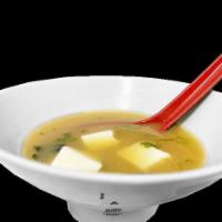 Miso Soup · Soy bean soup with tofu, seaweed and scallions