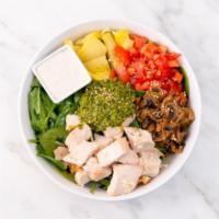 Gluten-Free Pesto Cowboy Salad  · Spinach, artichokes, tomatoes, sauteed mushrooms, pesto, sesame seeds, vegan ranch dressing....