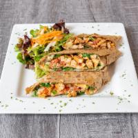 Chicken Chipotle Quesadilla · Grilled chicken, wheat tortilla, spinach, light mozzarella cheese light chipotle paste, and ...