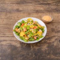 Fiesta Chicken Salad · Home fried chicken, romaine lettuce, mixed cheddar and Jack cheese, corn, tomato, red onions...