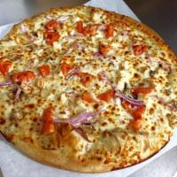 Euro Pizza · Delicious thin crust with white sauce, Canadian bacon, fresh mushrooms, tomatoes, red onions...