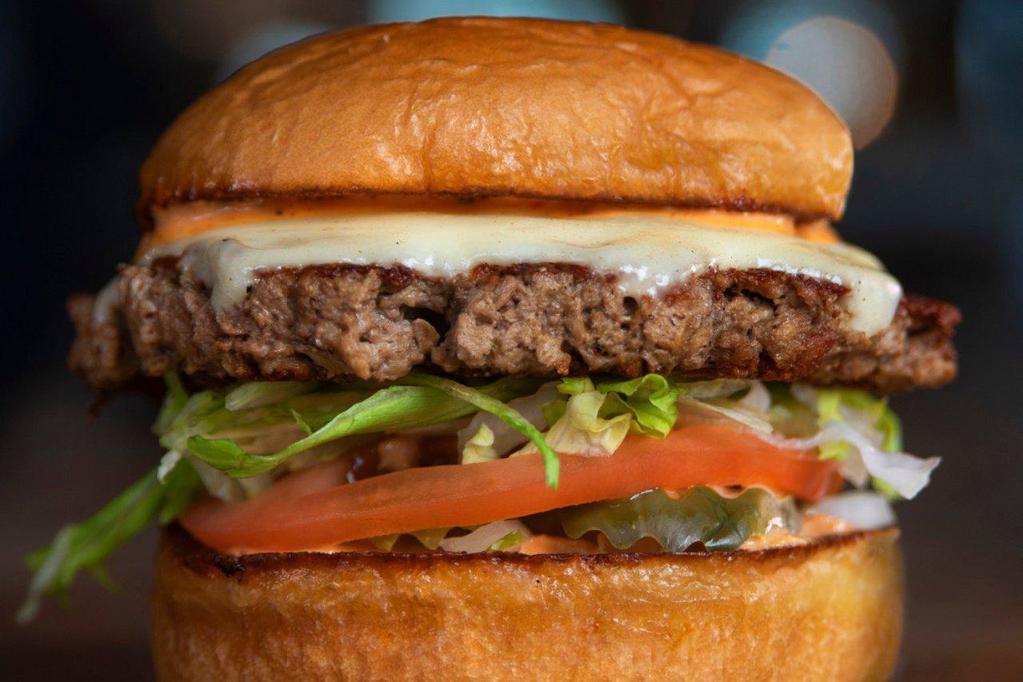 IMPOSSIBLE BURGER · impossible patty, pickles, lettuce, tomato, onion, white american cheese, secret sauce
