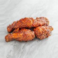 Soy Garlic Fried Chicken · Crispy and crunchy double battered jumbo fried chicken wings (5pcs). Served with pickled dai...