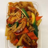 48. Roast Pork Chow Fun · Stir fried vegetables and noodles.