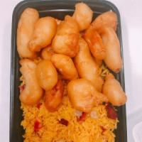 C11. Sweet and Sour Chicken Combo Platter · Cooked with or incorporating both sugar and a sour substance.