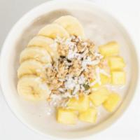 The Coconut Bowl · Base Blend: Coconut, Cream of Coconut & Banana
Topped with: Granola, Banana & Strawberries
4...