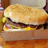 Cheeseburger · American cheese, lettuce, tomato, onion, pickles.
