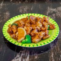 H5. Orange Chicken Special · Crispy chicken sauteed with orange peel and spicy sauce pineapple on the top. Spicy.