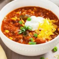 Savory Turkey Chili · Comfort food at its best!!! Our turkey chili is chocked full of ground turkey kidney beans c...