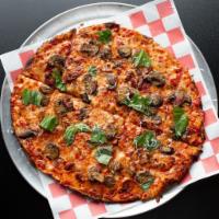 Pancetta & 'Shrooms Pizza · Crushed San Marzano-style tomatoes and mozzarella topped with sautéed mushrooms, caramelized...